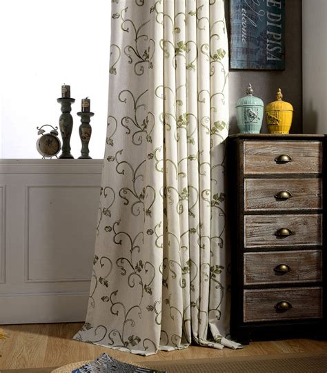 Blue Embroidered Vine White Blackout Curtains For Sale Anady Top