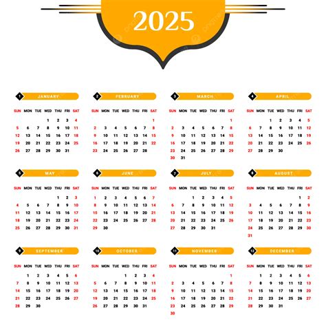 2025 Calendar With Black And Golden Vector Calendar 2025 Calendar