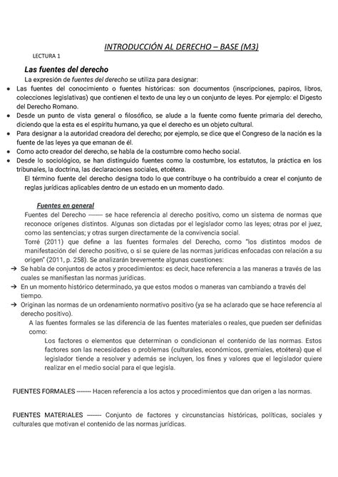 M3 derecho resumen INTRODUCCIÓN AL DERECHO BASE M3 LECTURA 1