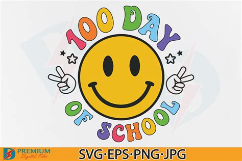 100 Days Of School Svg Retro Smiley Face Graphic By Premium Digital