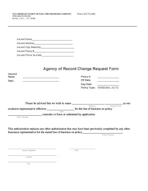 Fillable Online Agency Of Record Change Request Form Endeavor General