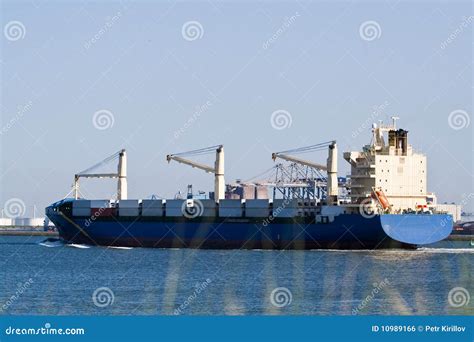 Cargo Ship Entering Port Stock Photo Image Of River 10989166