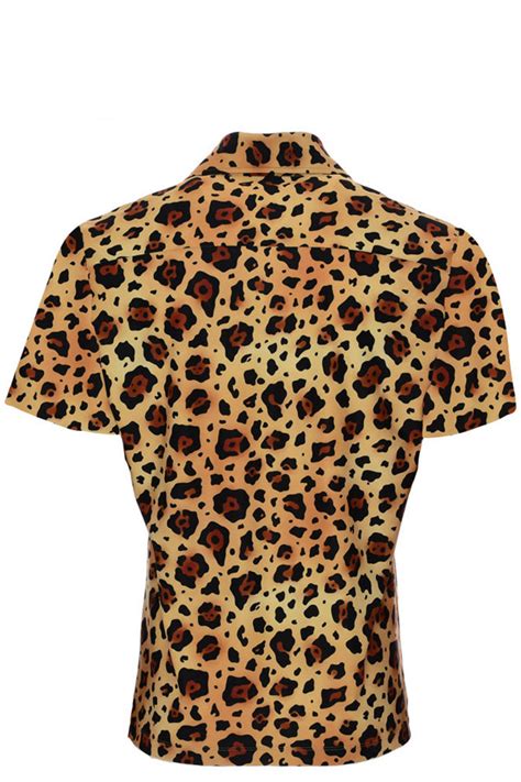 Mens S Leopard Print Shirt Short Sleeve Button Up