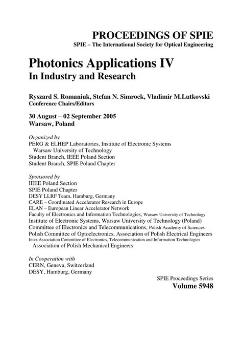 (PDF) Photonics Applications in Industry and Research IV