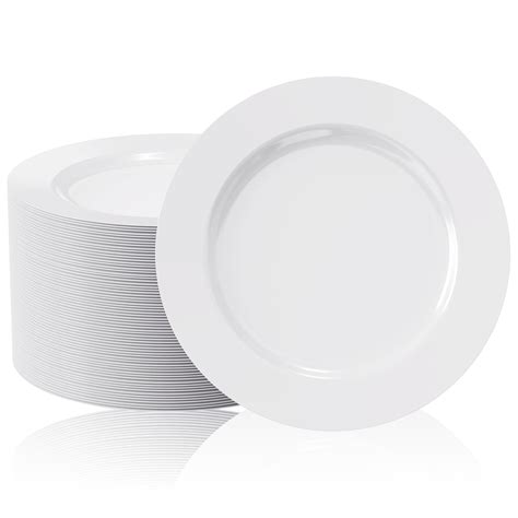 FOCUSLINE 100 Count White Plastic Plates 10 Inch Disposable Heavy Duty