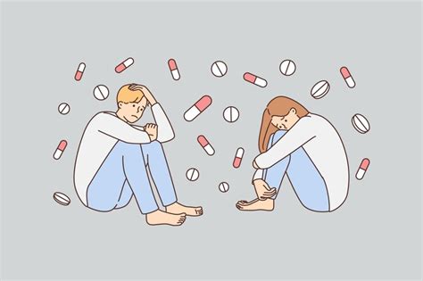 Pessoas Infelizes Sofrem De Dependência De Medicamentos Vetor Premium