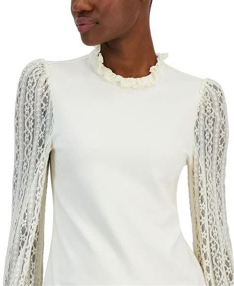 Anne Klein Womens Ruffled Lace Serenity Knit Top Macys