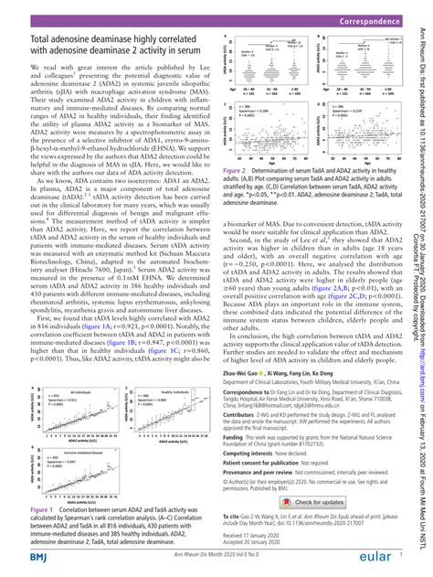 (PDF) Total adenosine deaminase highly correlated with adenosine ...