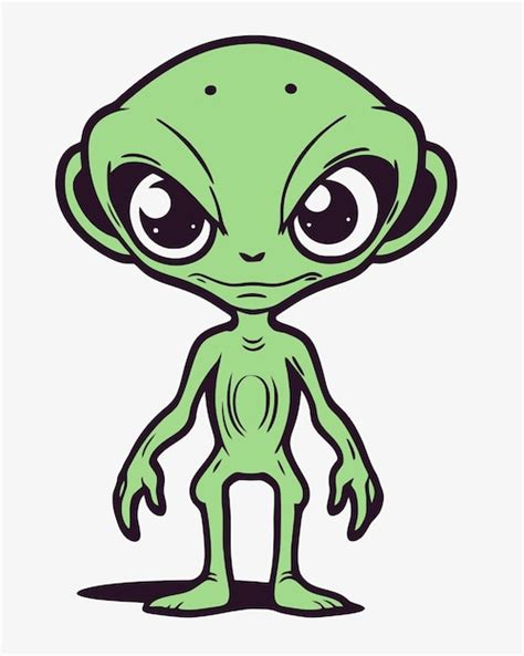 Alien Verde De Dibujos Animados Con Grandes Ojos Sobre Un Fondo Blanco