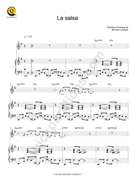 La Salsa Piano Sheet Music From Bernard Lavilliers