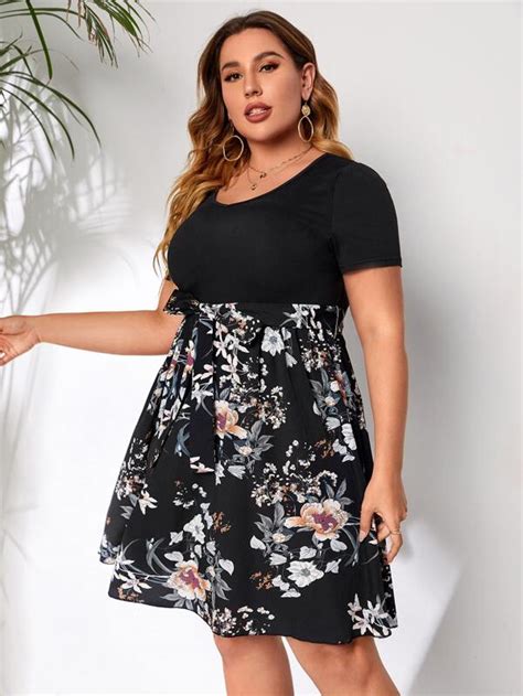 Emery Rose Plus Floral Print Belted Dress Shein Usa