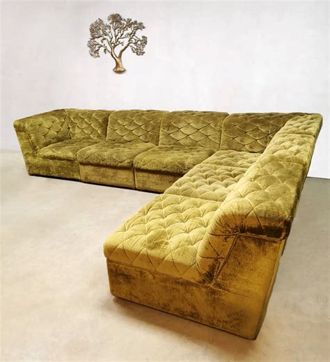 Vintage Green Velvet Modular Sofa By Laauser S