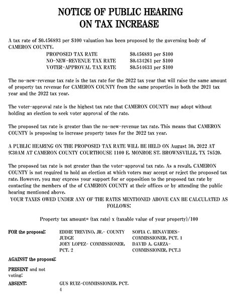 Notice Of Public Hearing On Tax Increase Cameron County