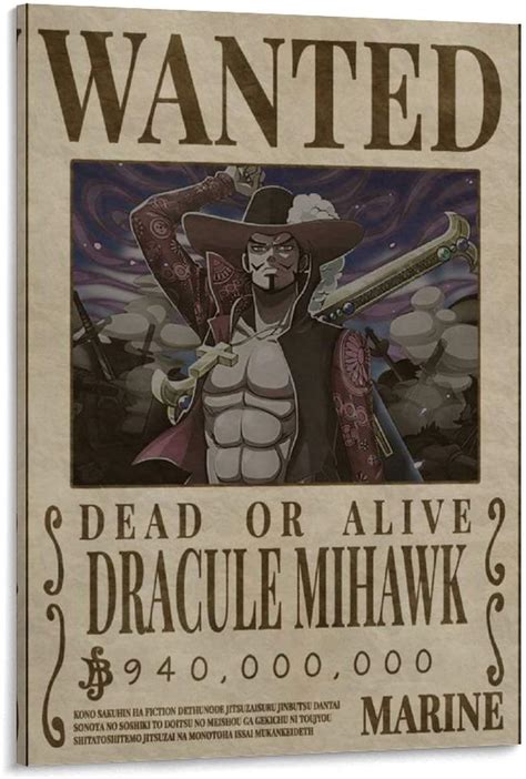 One Piece Wanted Dracule Mihawk Poster Verkauft Von Leonardo Yorka