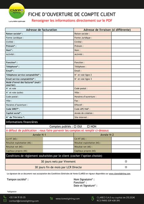 My Publications Formulaire Ouverture De Compte Client CLAREO Page 1