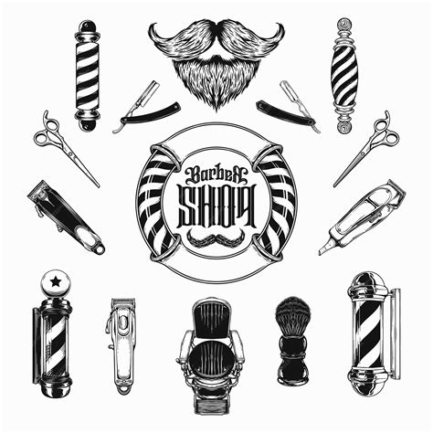 Premium Vector Set Of Vintage Monochrome Element Barbershop Vector Logo Design Concept Black