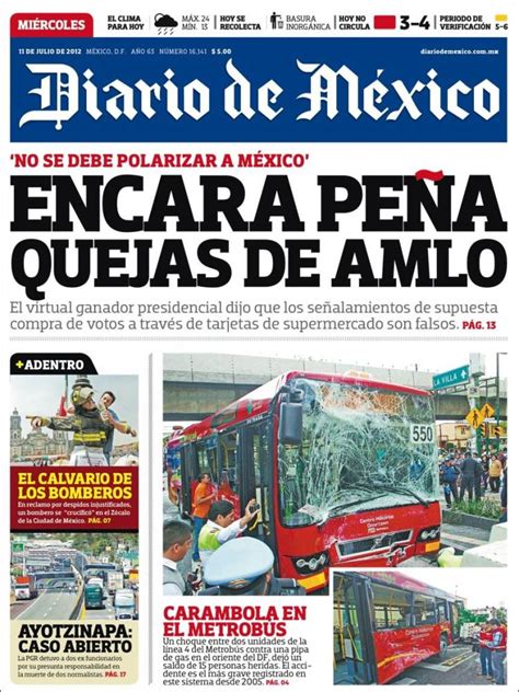 Periódico Diario De México México Periódicos De México Edición De Miércoles 11 De Julio De