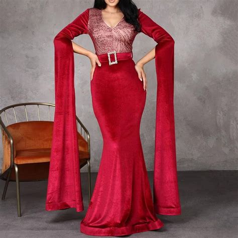 Ericdress Long Sleeves Trumpet Mermaid V Neck Floor Length Celebrity