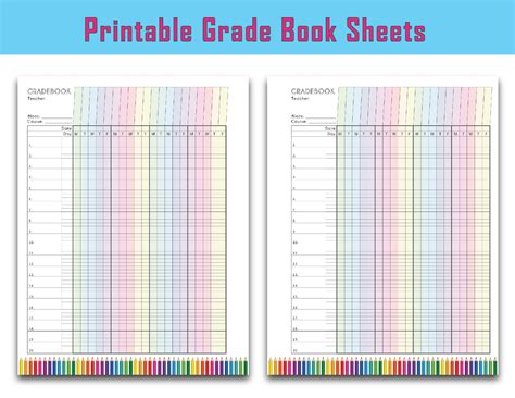 Colorful Teacher Grade Sheet Printable Grade Log Teacher Etsy