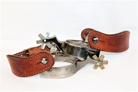 Vintage Pair Of Western Spurs With Leather Spur Straps