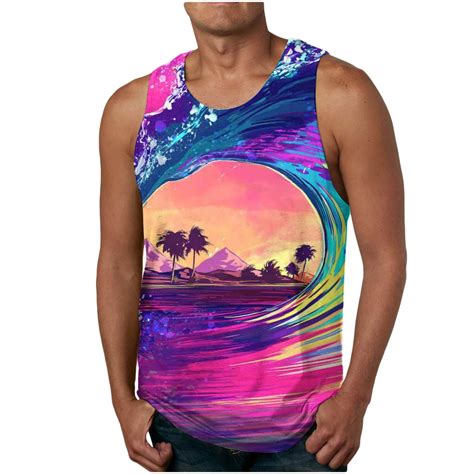 Vsssj Mens Hawaiian Printed Tank Tops Athletic Fit Breathable Comfy