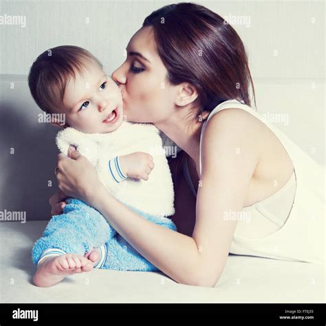 Happy Mother And Baby At Home Stock Photo Alamy