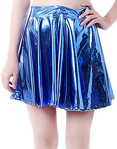 Hde Plus Size Shiny Liquid Skater Skirt Flared Metallic Wet Look