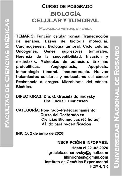 Curso De Posgrado Biolog A Celular Y Tumoral Sag