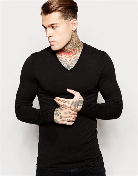 Asos Extreme Muscle Fit Long Sleeve T Shirt With V Neck And Stretch At