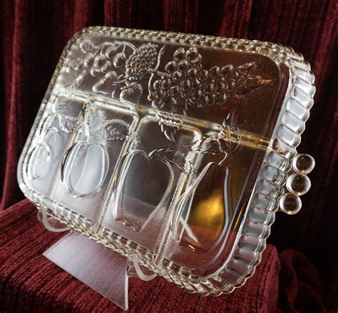 Vintage Indiana Glass Crystal Happenings 5 Part Relish Dish Etsy