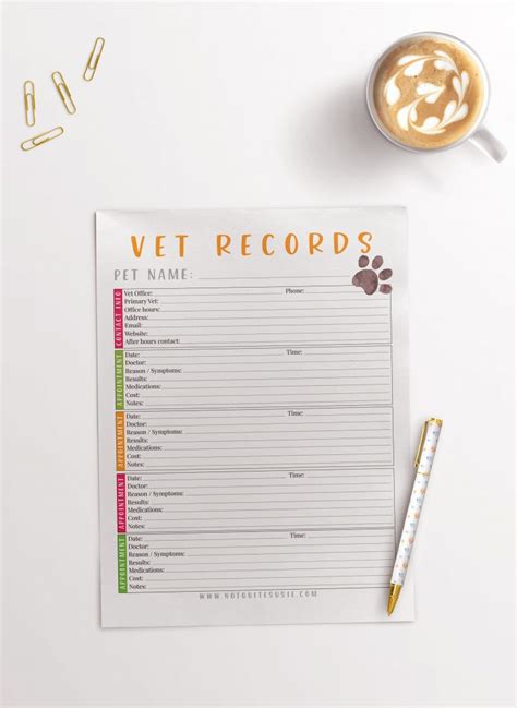 Free Printable Pet Vet Records Chart Not Quite Susie Homemaker