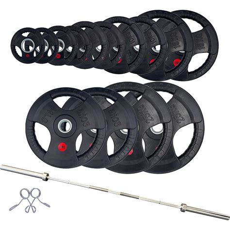 Insource 157 5kg Rubber Tri Grip Type O Weight Plates And 2 2m Olympic Bar Package Woolworths