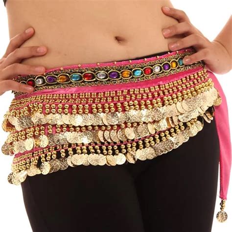 New Belly Dance Costumes Coins Velvet Hip Scarf Wrap Belt Women Skirt