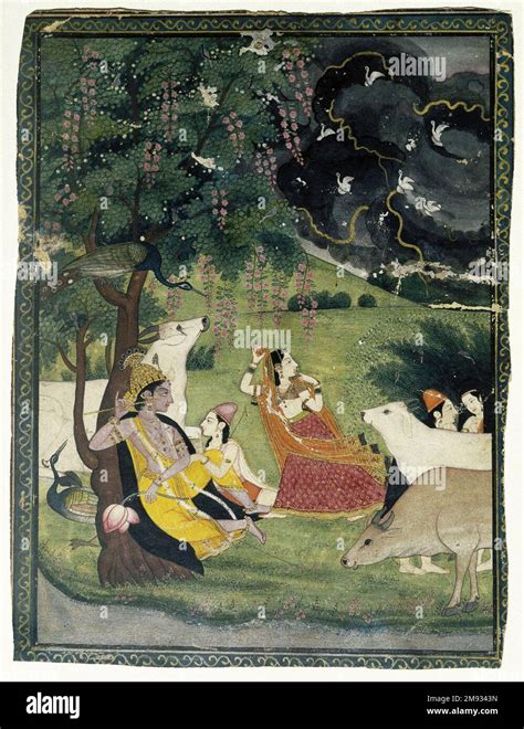 Krishna And Radha Under A Tree In A Storm Indian Krishna And Radha