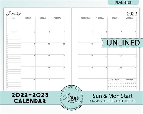 NEW 2022 2023 Monthly Calendar Printable Two 2 Page Planner - Etsy UK