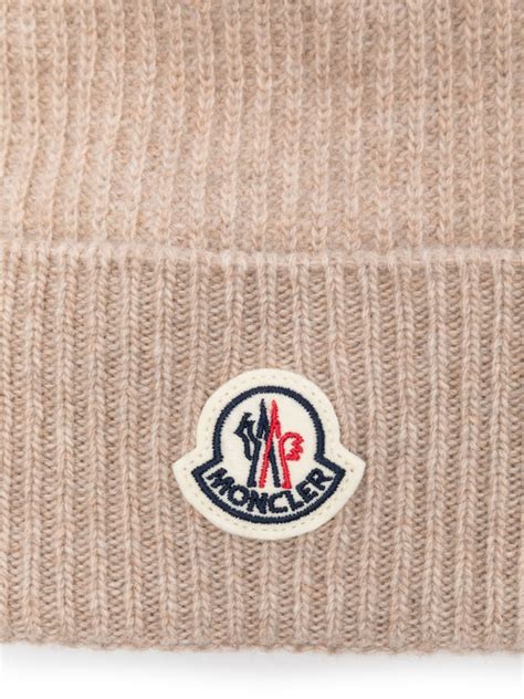 Moncler Logo Patch Beanie Hat Neutrals FARFETCH