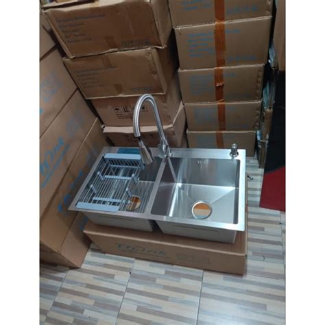 Jual Paket Sink 8245 Thsink Kran Tarik Bak Cuci Piring 2lubang