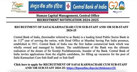 Central Bank Of India Recruitment Apply Online For Safai