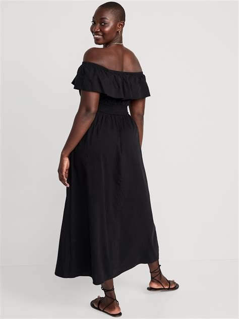 Waist Defined Ruffled Off The Shoulder Smocked Maxi Dress For Women