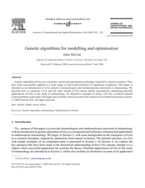 Genetic Algorithms For Modelling And Optimisation