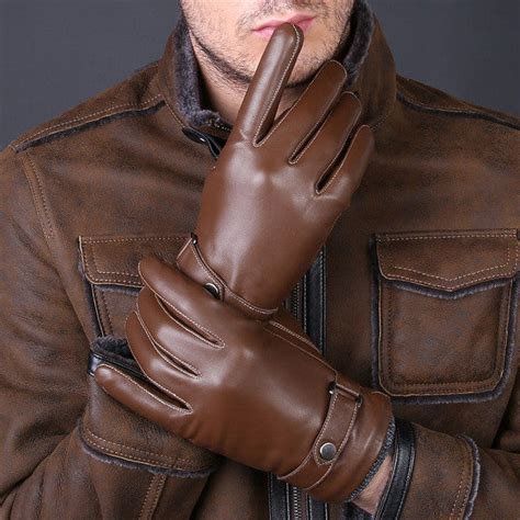 Winter Fashion Luxury Genuine Leather Mens Gloves Coffeeblackbrow