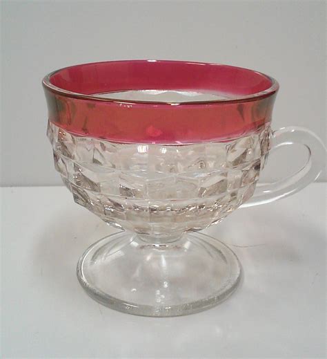 Vintage Cranberry Glass Punch Bowl Set Of S