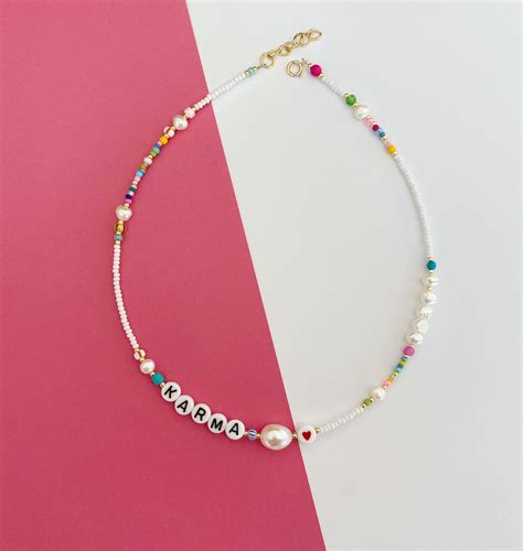 Personalized Letter Necklaceletter Bead Necklacebeaded Etsy
