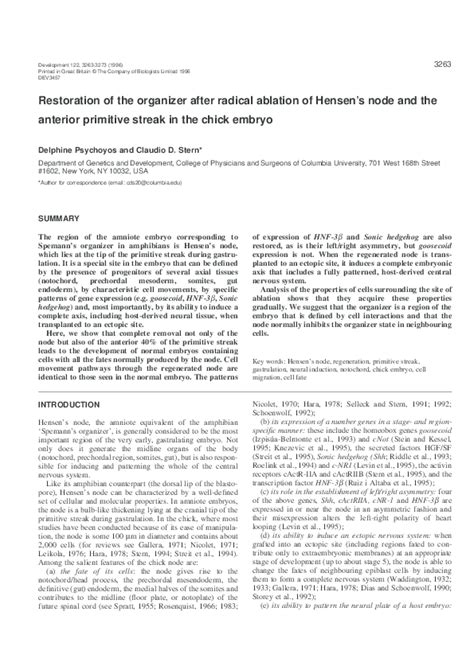 (PDF) Restoration of the organizer after radical ablation of Hensen's node and the anterior ...