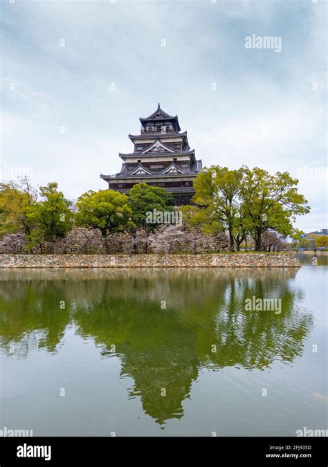 Exterior View Of Hiroshima Castle In Cherry Blossom Season Hiroshima