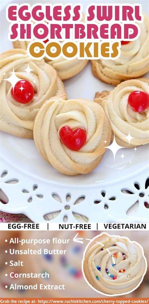 Eggless Swirl Shortbread Cookies Cherry Topped Swirl Cookies