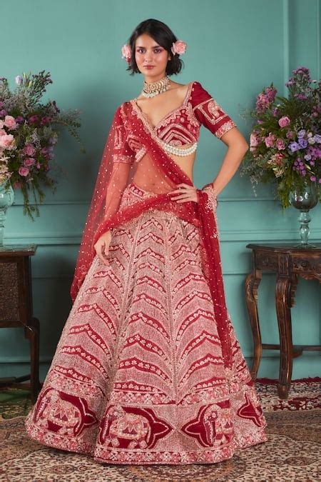 Buy Red Lehenga And Blouse Raw Silk Embroidered Zardosi Bridal Set For