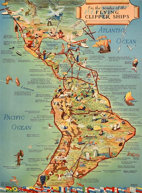 Poster Di Viaggio Originale D Epoca Pan Am Flying Clipper Ships South