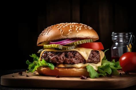 Premium Ai Image Grilled Beef Angus Burger With Cheese Ai