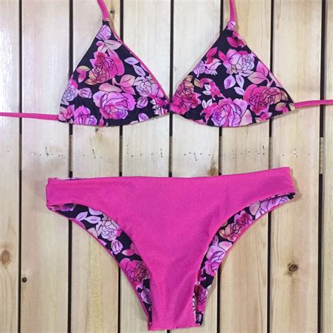 Hongfenyueding Swimsuit Brazilian Bikini Print Thong Micro Bra Sexy